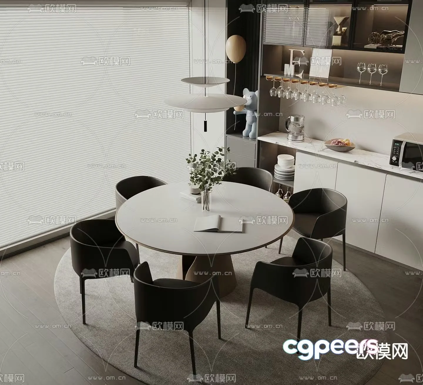 Modern dining table and chairs round dining table 3d model