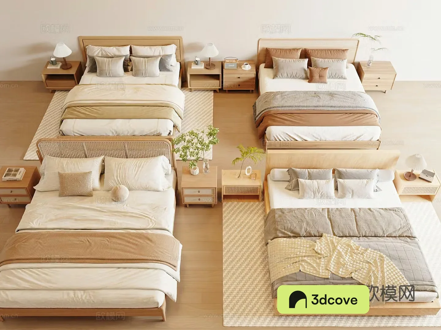 Log Wasabi Double Bed Solid Wood Bed Shelf Bed Fabric Bed Master Bed 3D Model