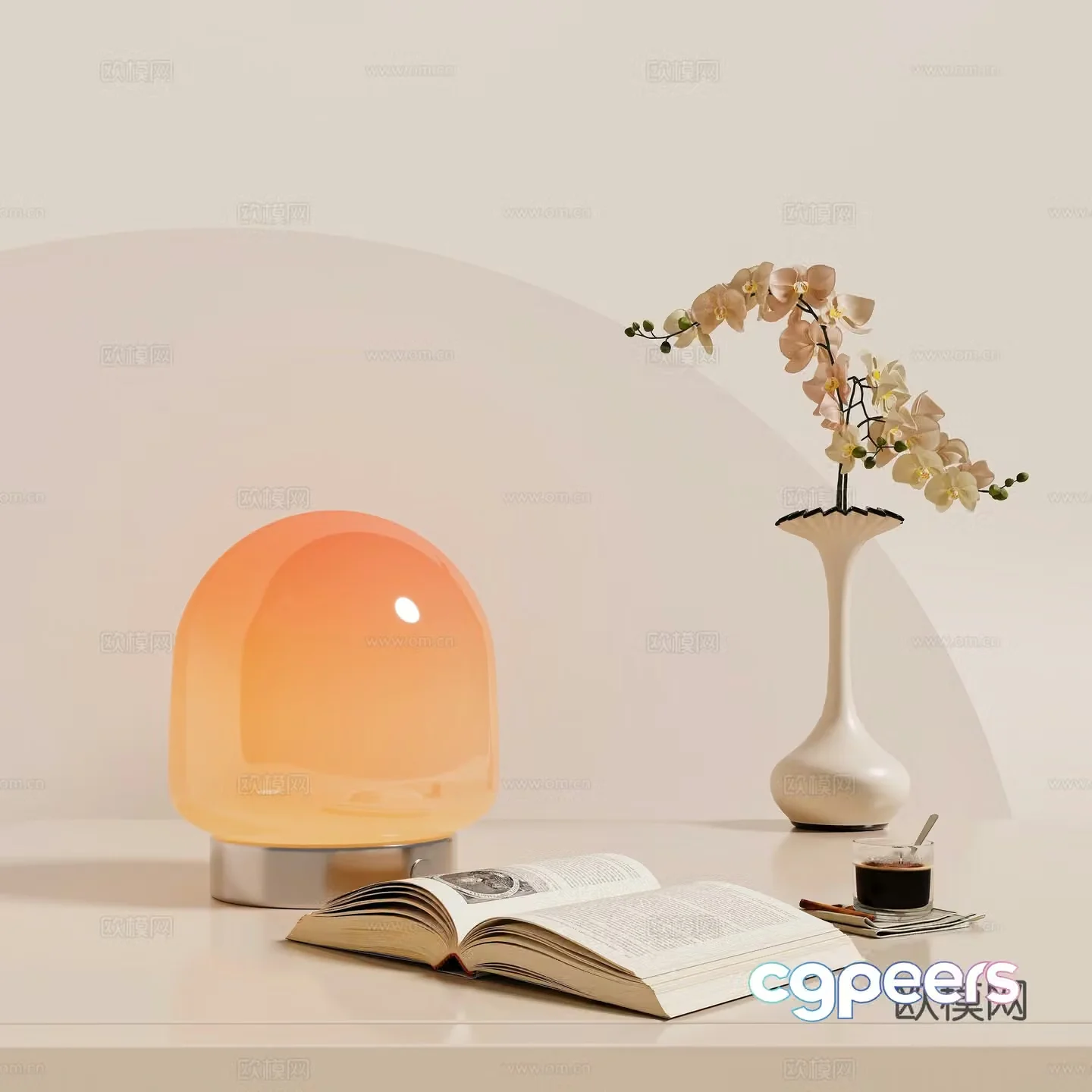 Cream medieval wind lamp 3d model