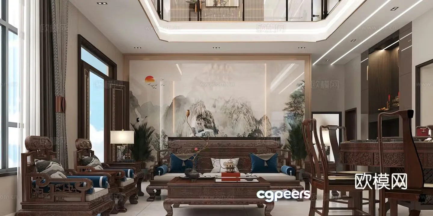 New Chinese-style villa guest restaurant 3D model