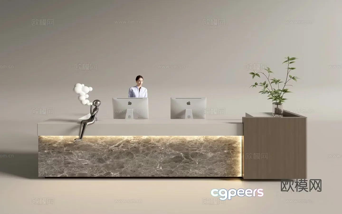 Modern company front desk reception desk service desk 3d model