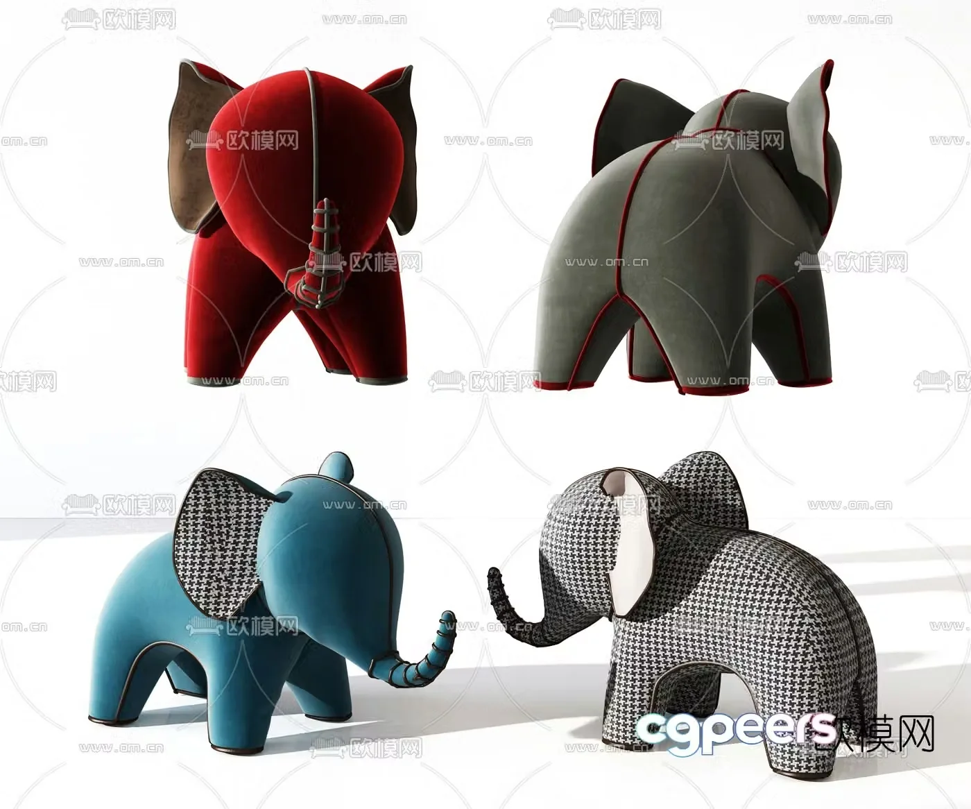 Modern fabric baby elephant children’s stool 3d model