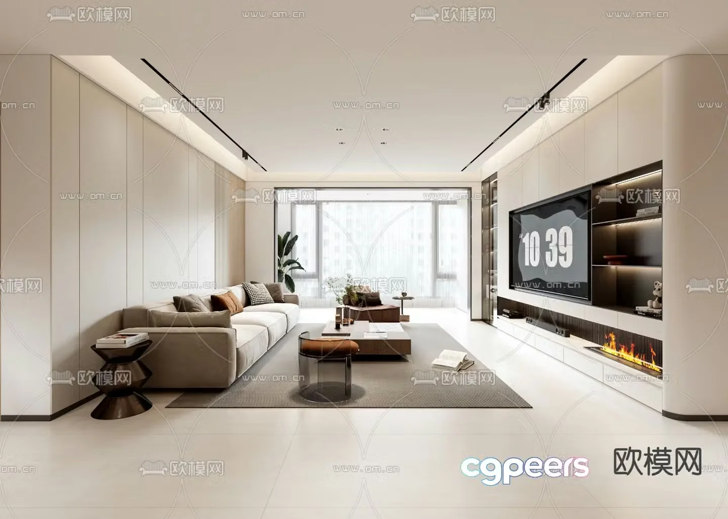 Modern living and dining room 3d model