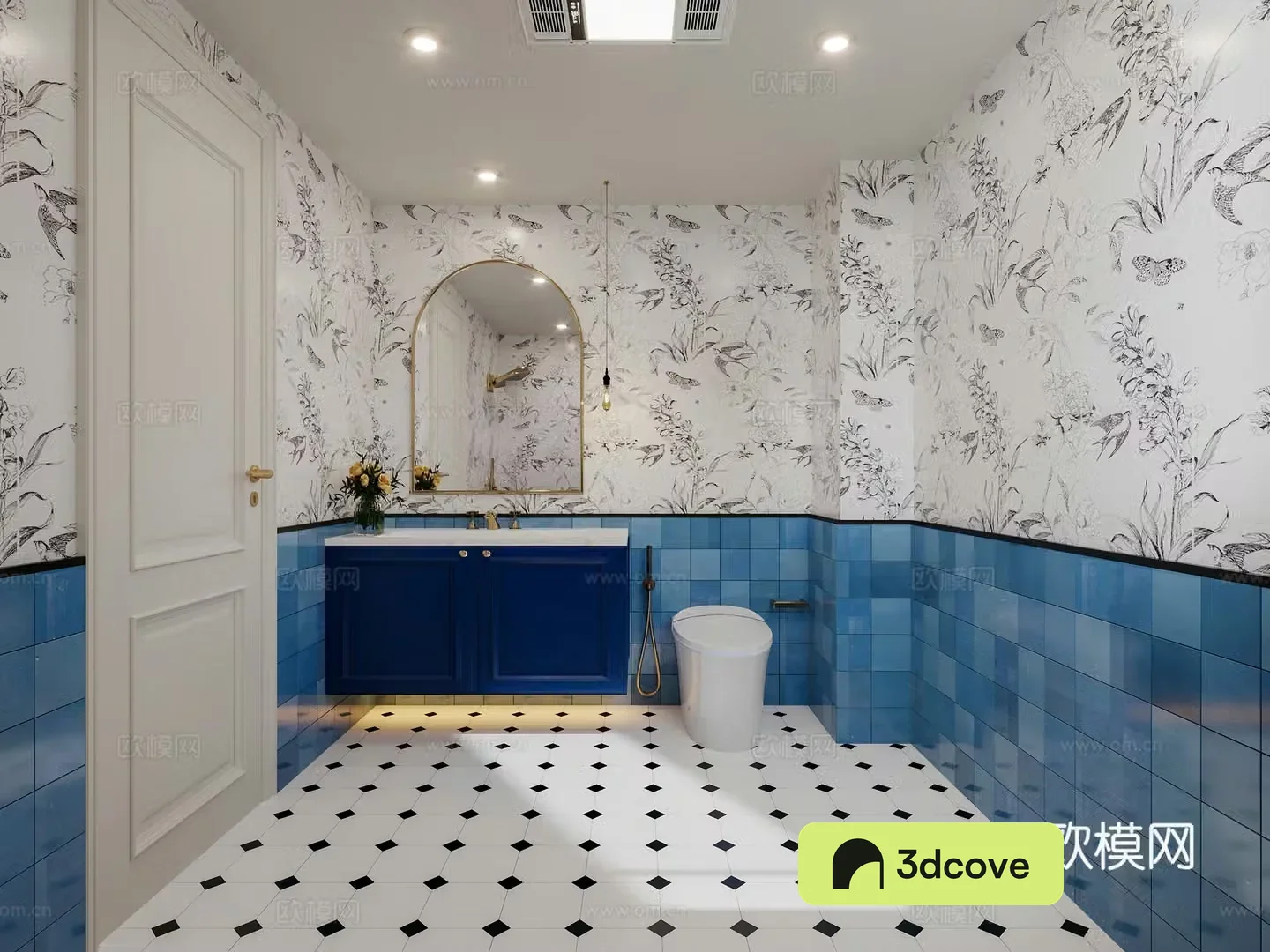 French bathroom French creamy bathroom bathtub side French floral tiles air heater
