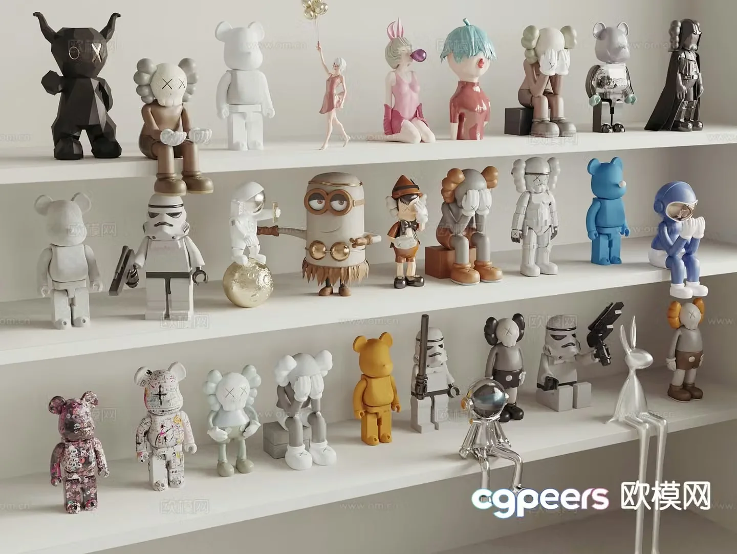 KAWS trendy toys dolls sculpture ornaments 3d model