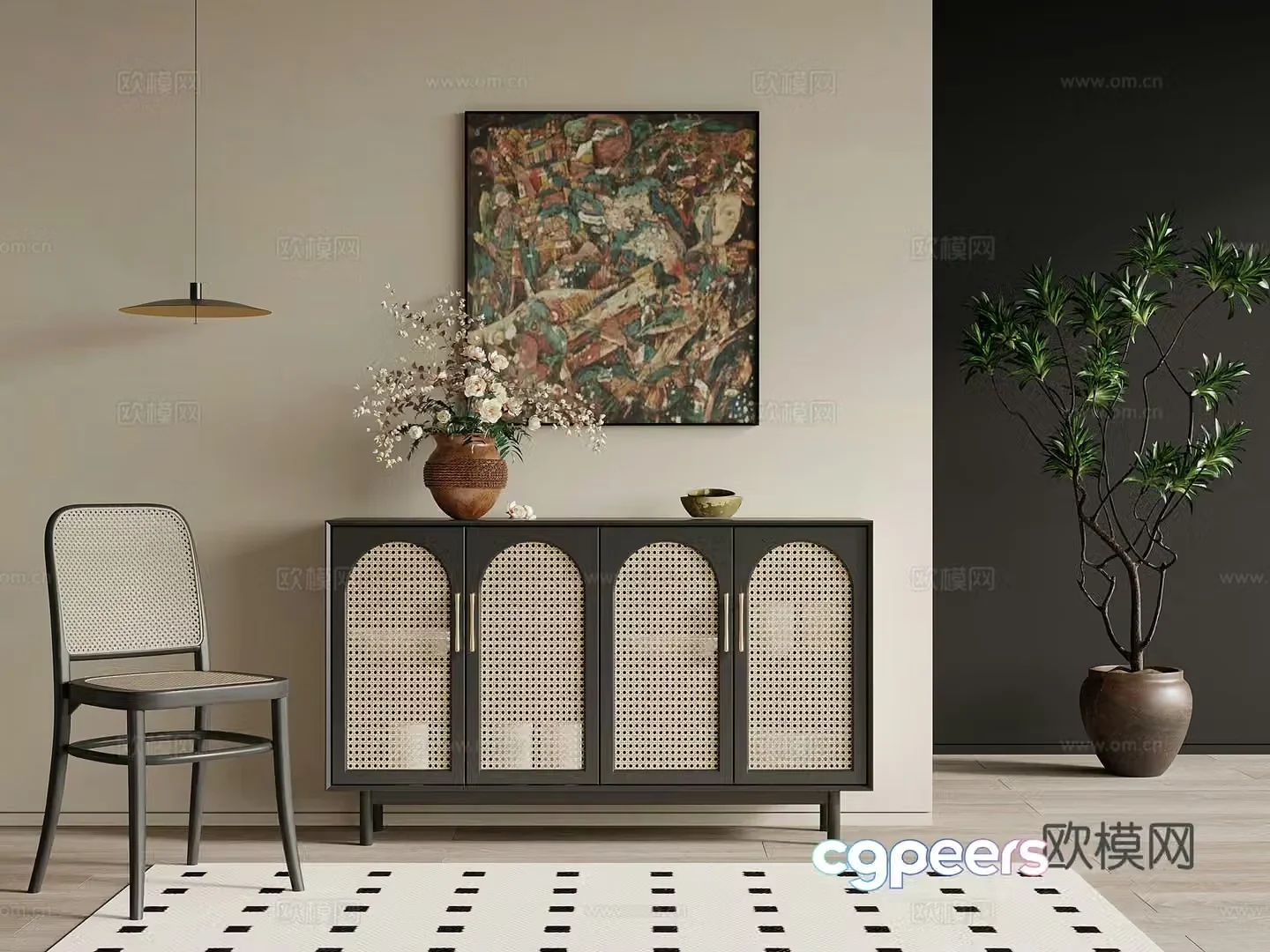 Entrance cabinet French retro style side cabinet end view cabinet leisure chair ornament decorative painting 3D model