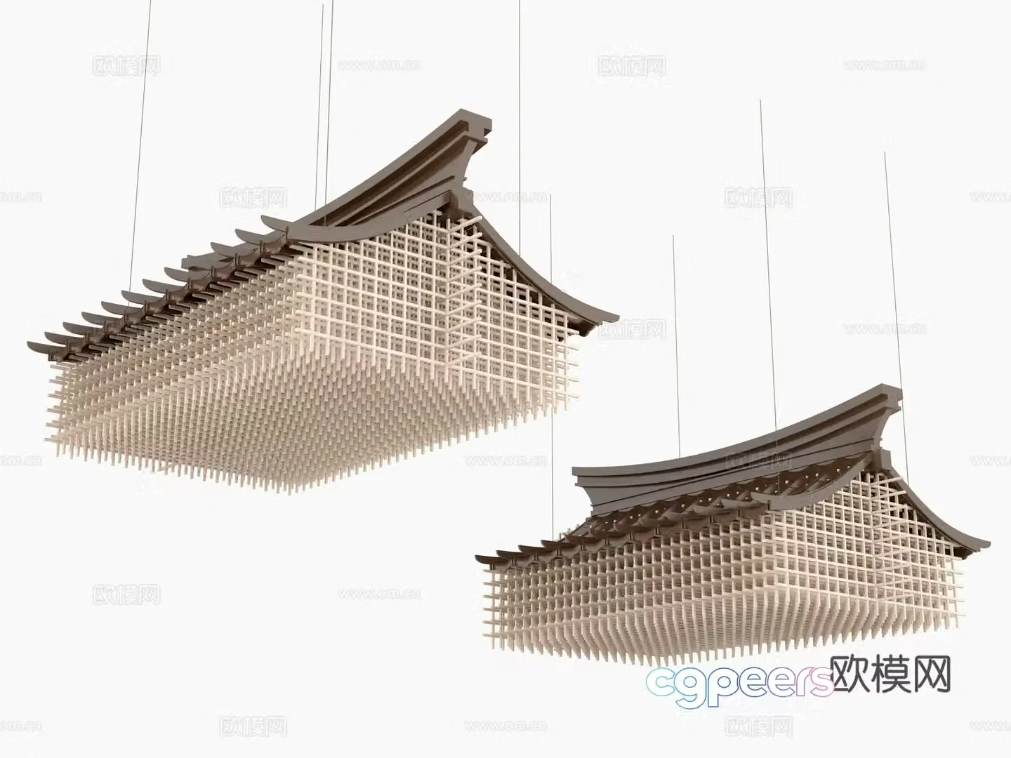 New Chinese style eave chandelier 3D model of ancient building chandelier