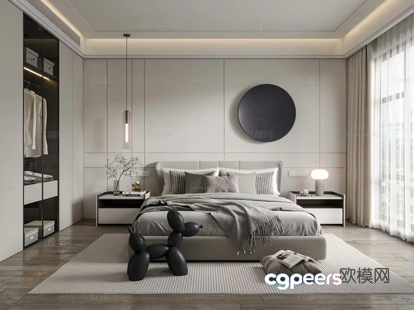 Modern bedroom Master bedroom Double bed Wardrobe Bedside table Carpet Hanging paintings Ornaments ornaments 3D model