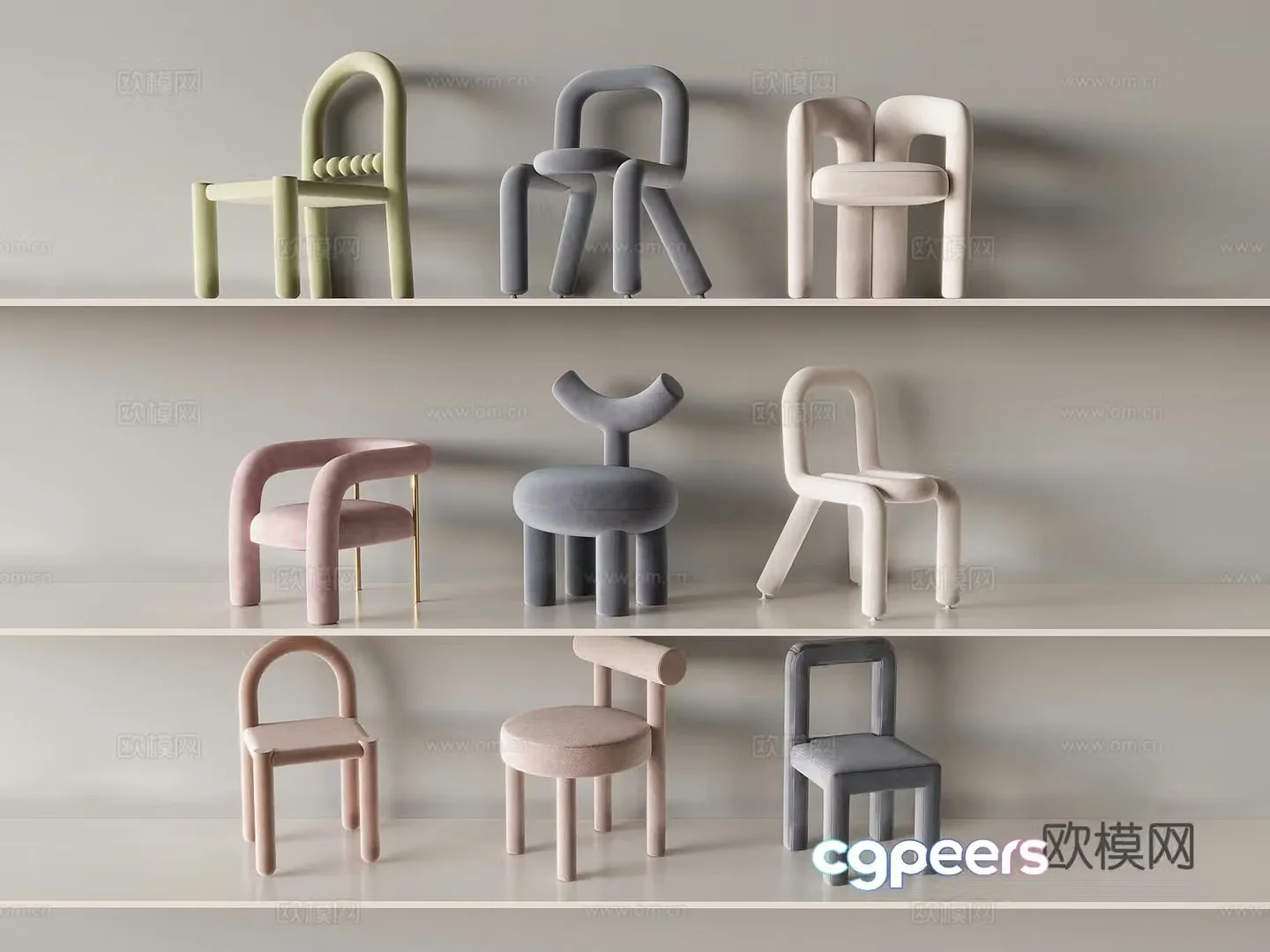 Dopamine Cream Children’s Chair Children’s Single Chair Dining Chair Backrest Chair 3D Model