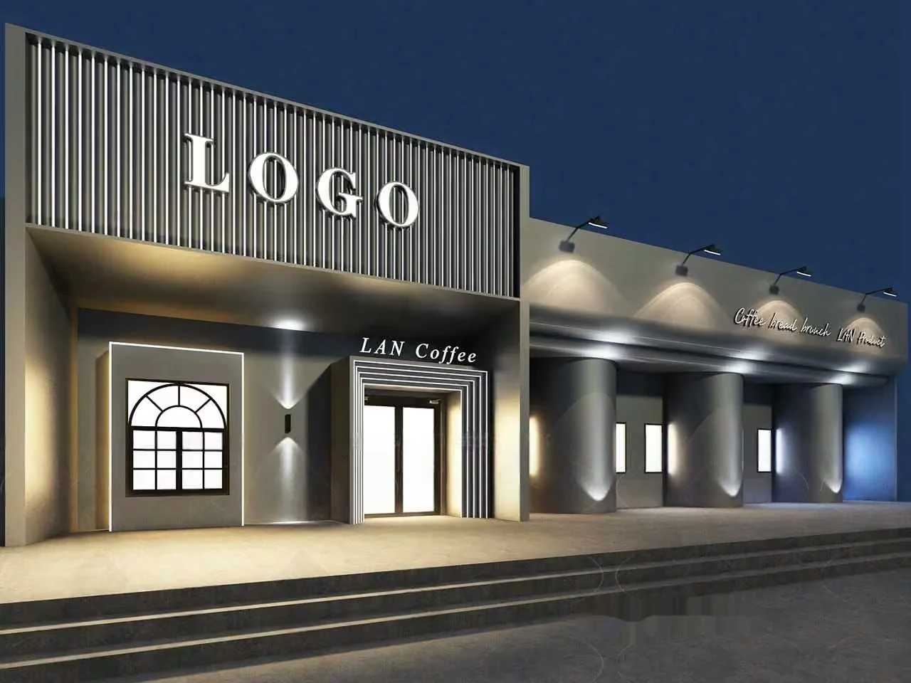 A Modern Building With A Coffee Shop 3D Model – 18469 – VRAY Render
