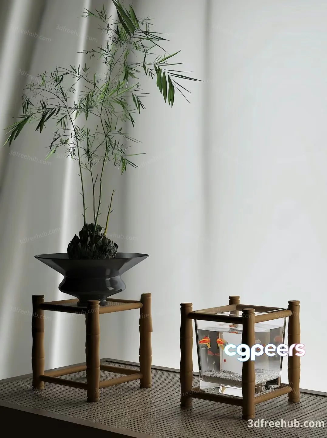A Bamboo Plant And A Fish Tank 3D Model – 20534 – VRAY Render