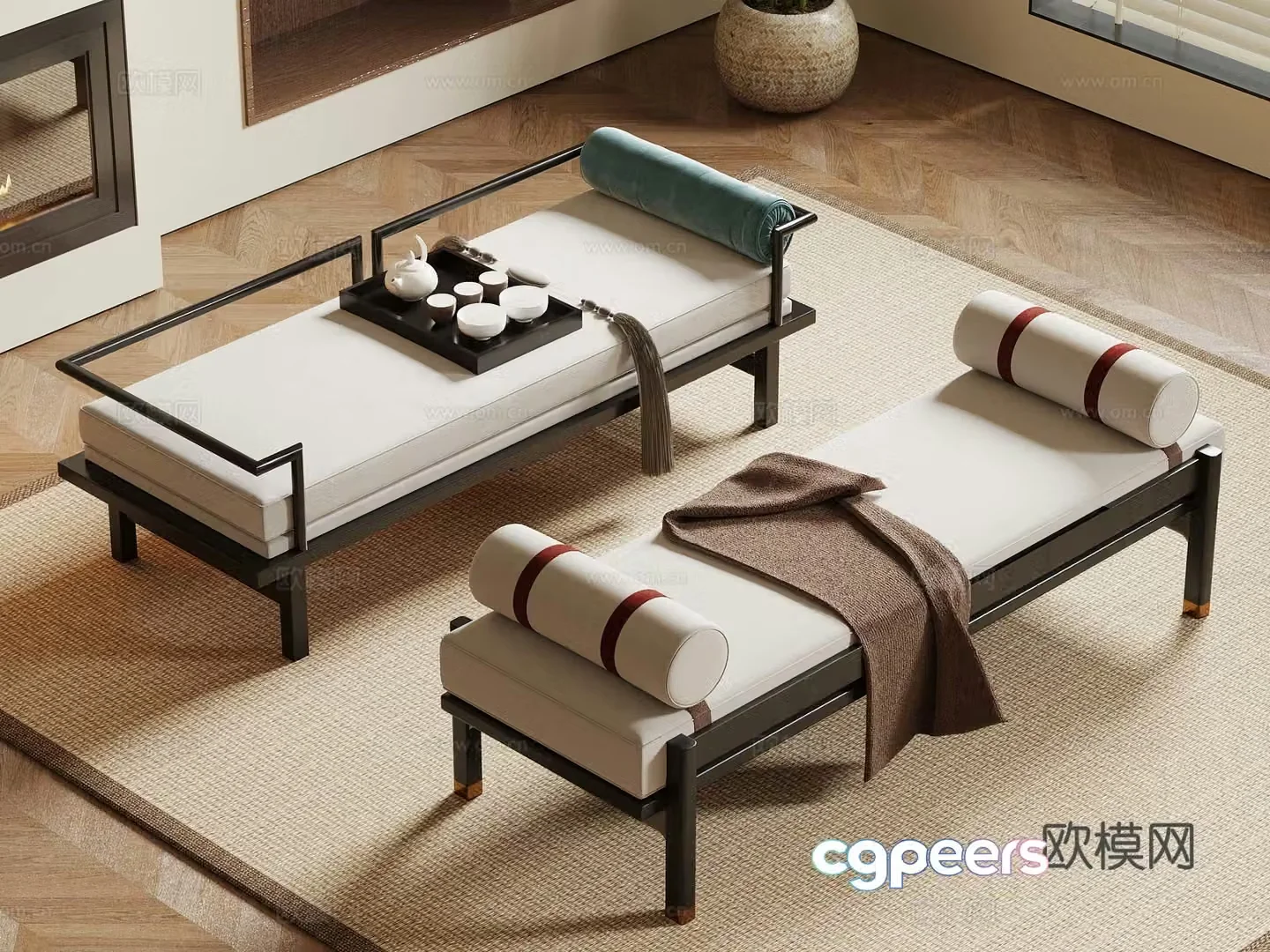 New Chinese Arhat Bed Bed Tail Stool Foot Pedal 3D Model