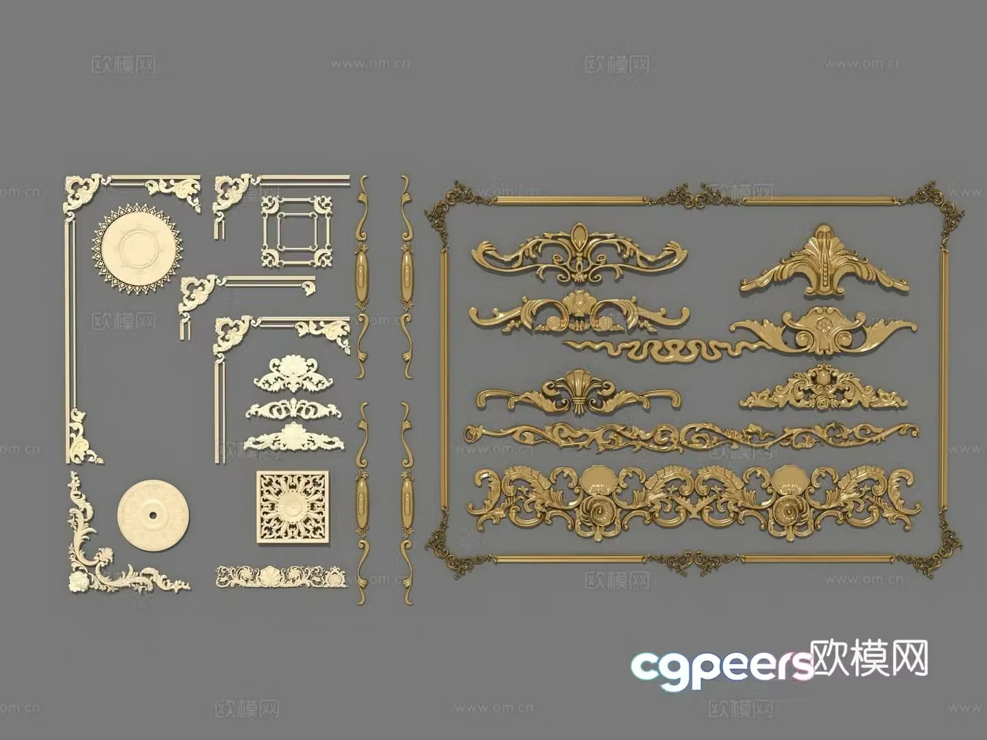 European French American embossing cornice wall skirt ceiling architectural embossing decoration combination 3D model