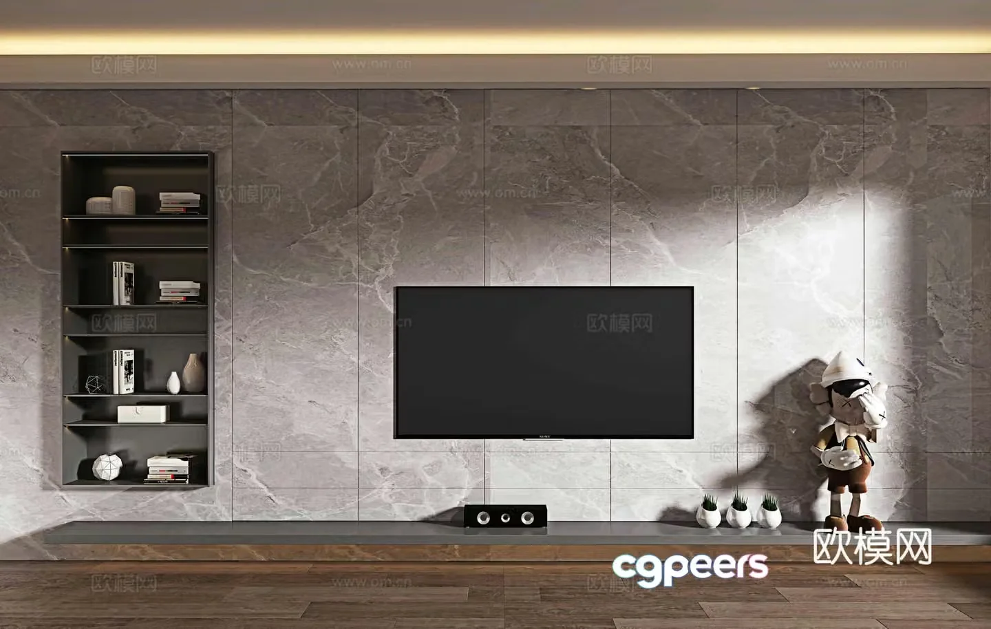 Modern marble TV background wall 3d model
