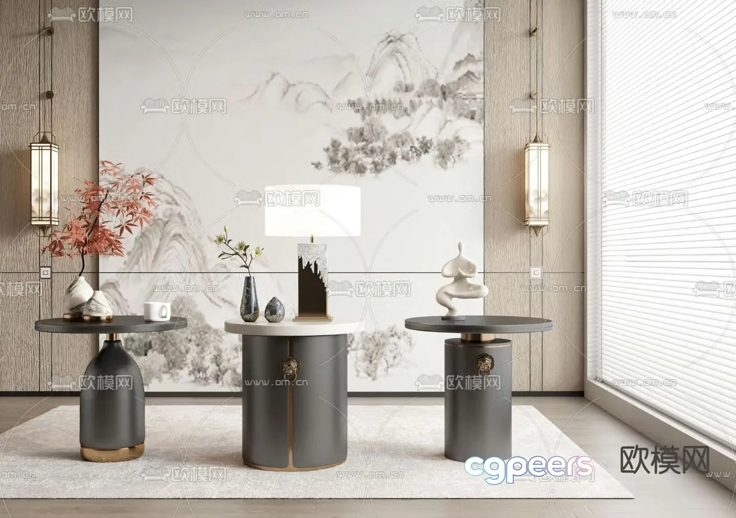 New Chinese style side table corner table round table 3D model