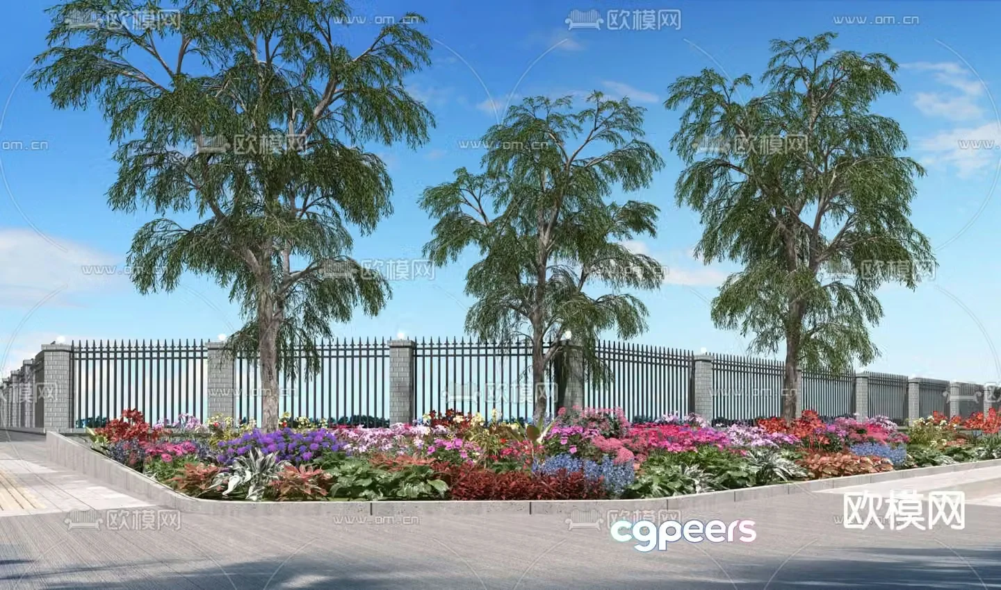 Outdoor flower trough flower bed green belt 3D model
