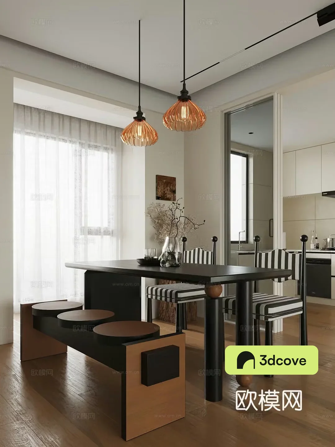 Medium style dining table and chairs Restaurant 3D model