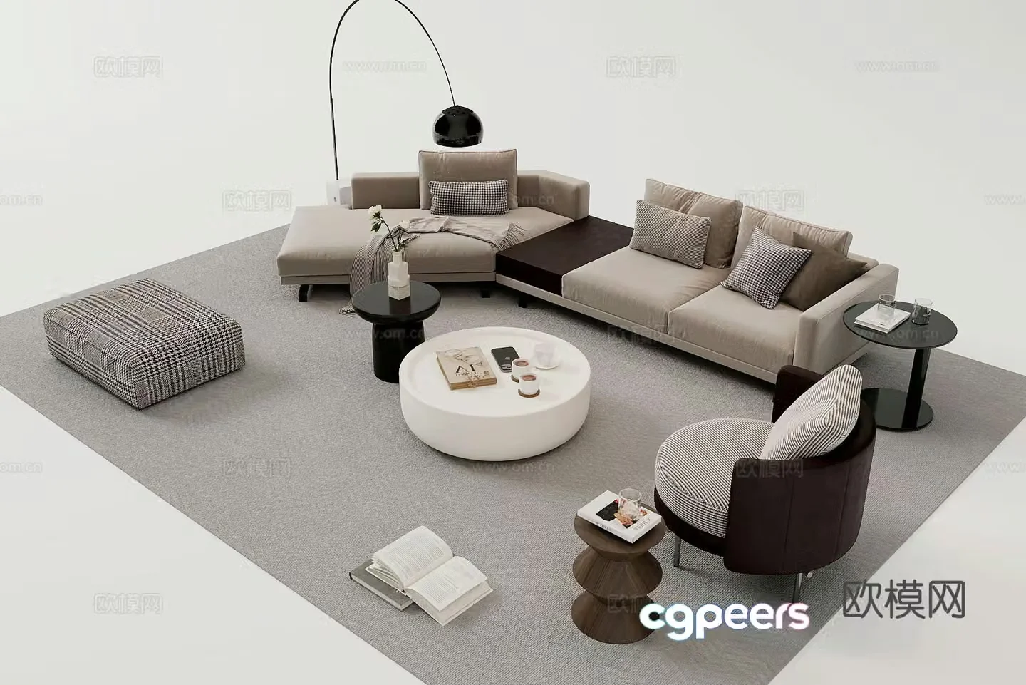 Sofa coffee table combination 3D model