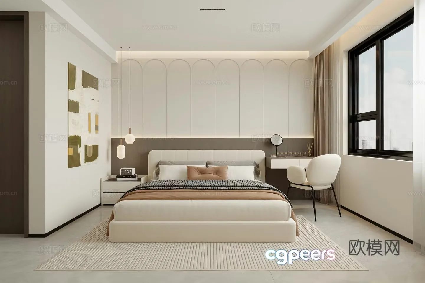 Modern creamy bedroom 3d model