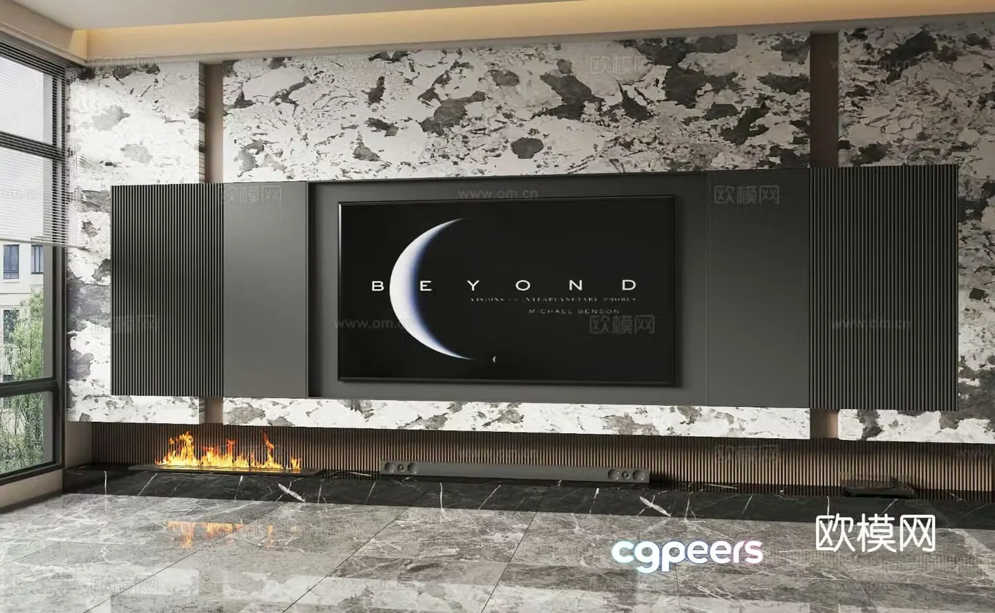 3d model of TV background wall
