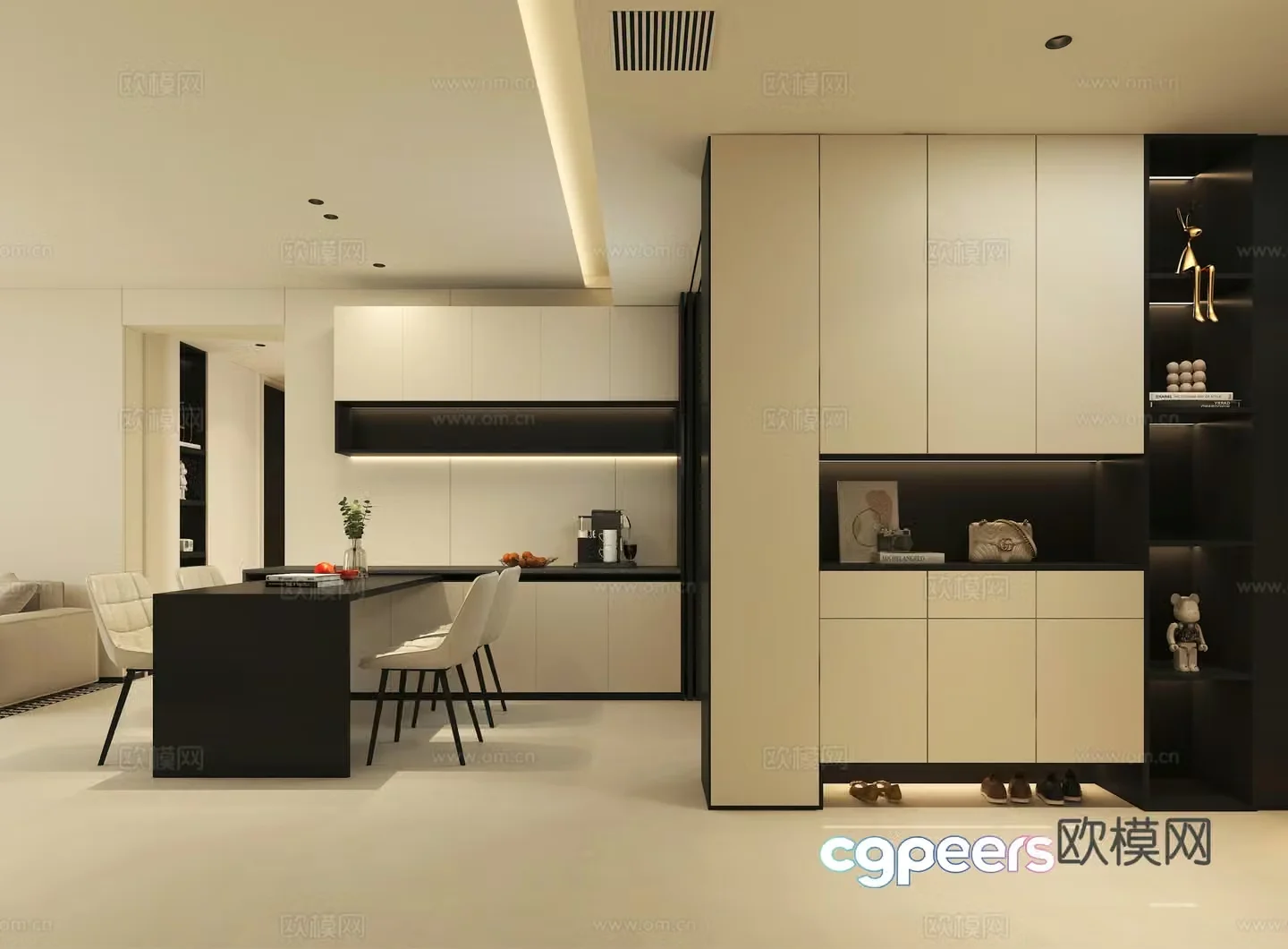 Modern restaurant entrance shoe cabinet 3d model