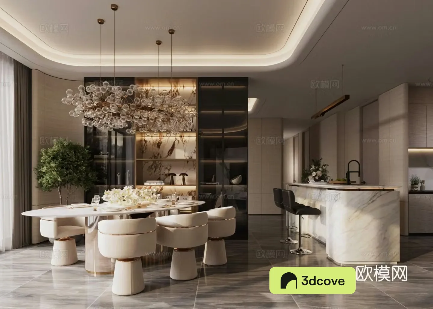 Modern home restaurant Island restaurant Round table restaurant Open restaurant Own light restaurant