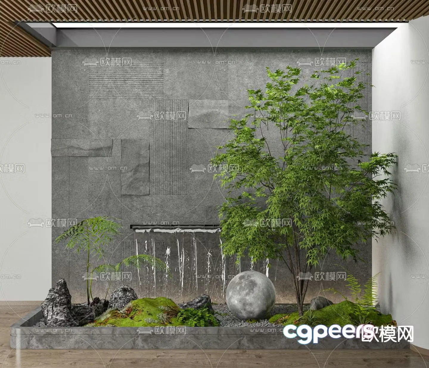 Indoor landscaping rock and waterscape 3D model