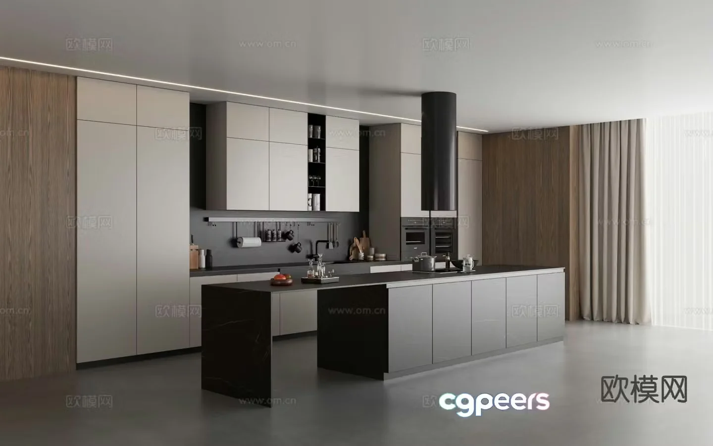 Modern island kitchen 3d model