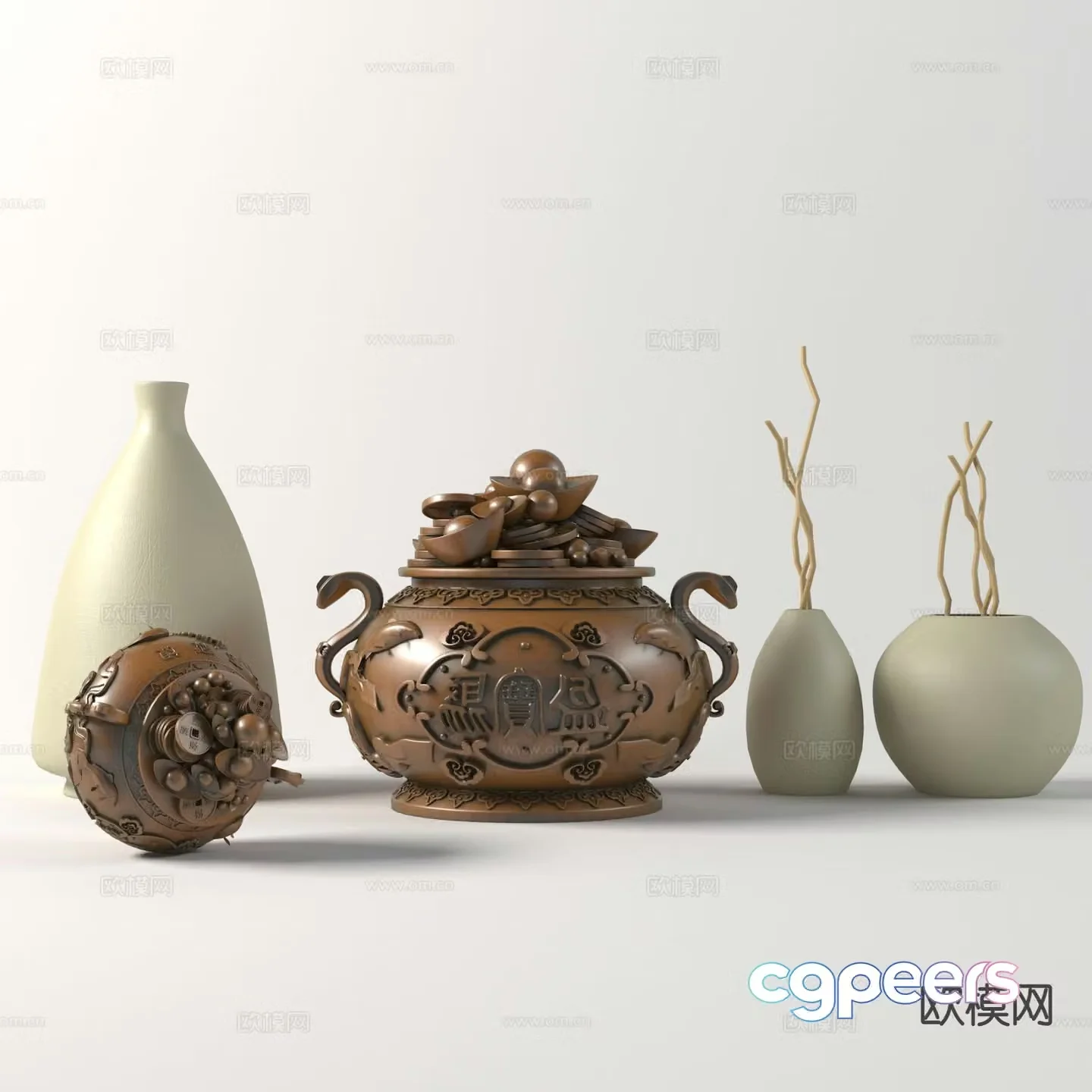New Chinese style cornucopia dry flower vase 3D model