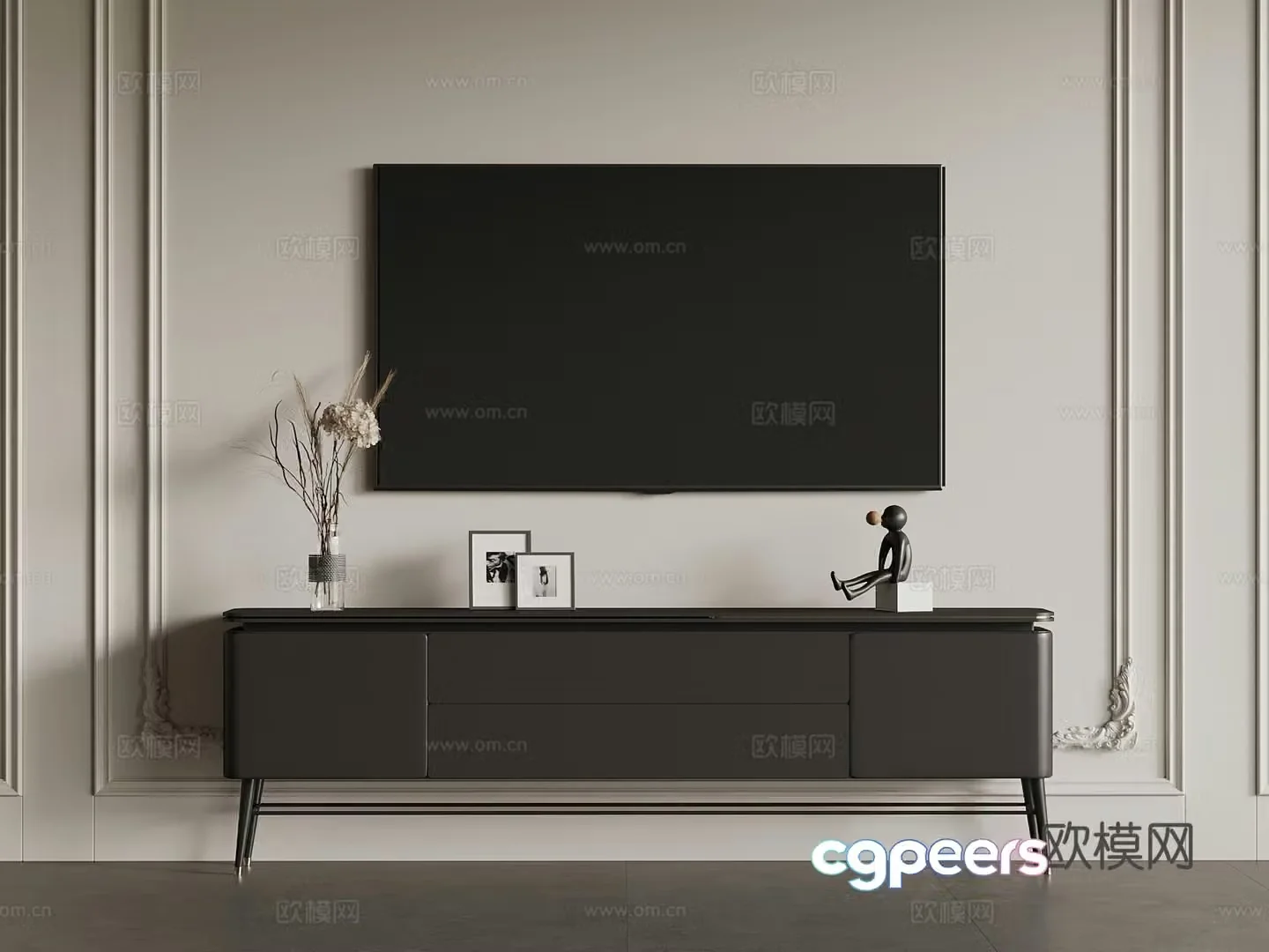 French minimalist TV cabinet wall-mounted TV decorative ornaments 3D model