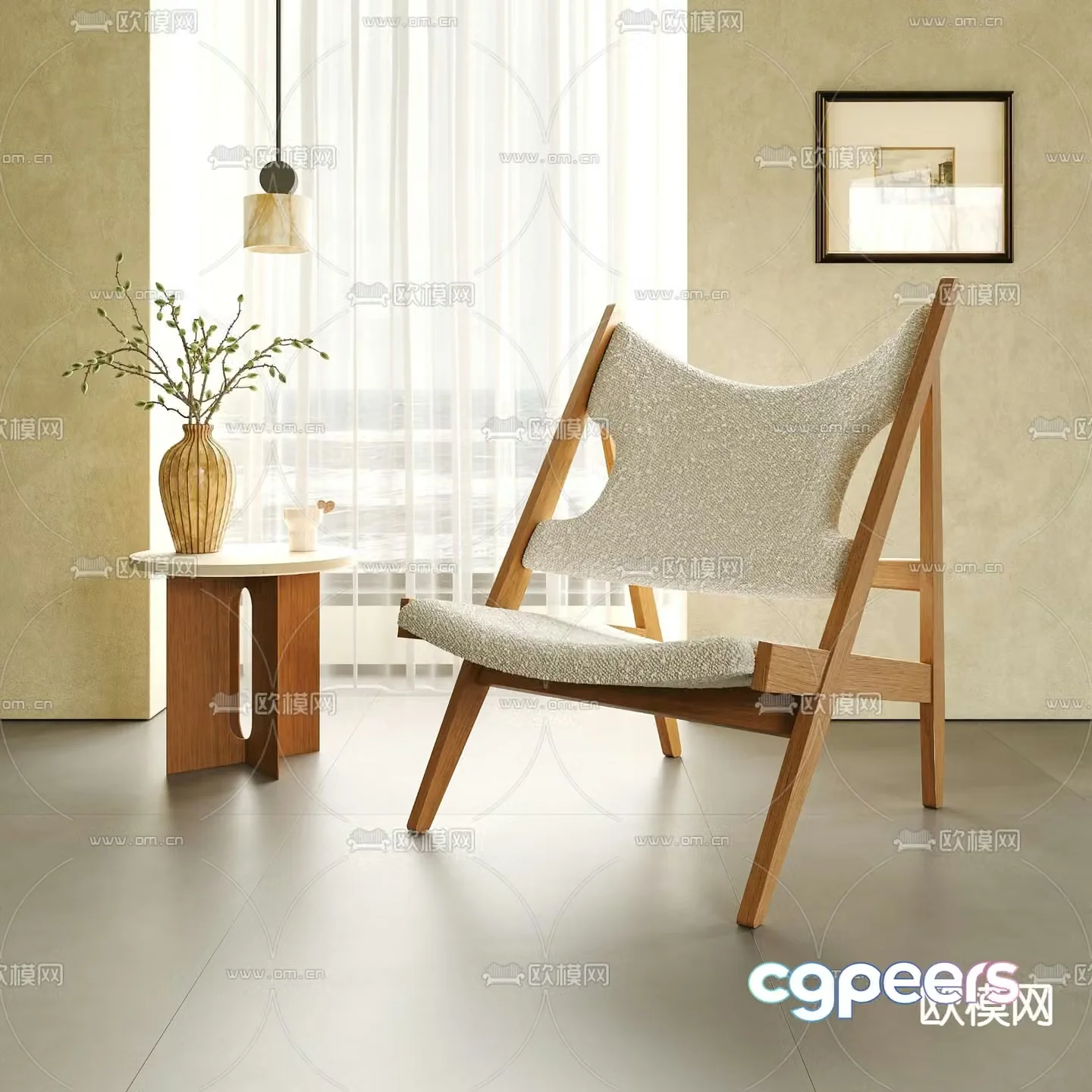 Medieval style leisure chair side table 3d model