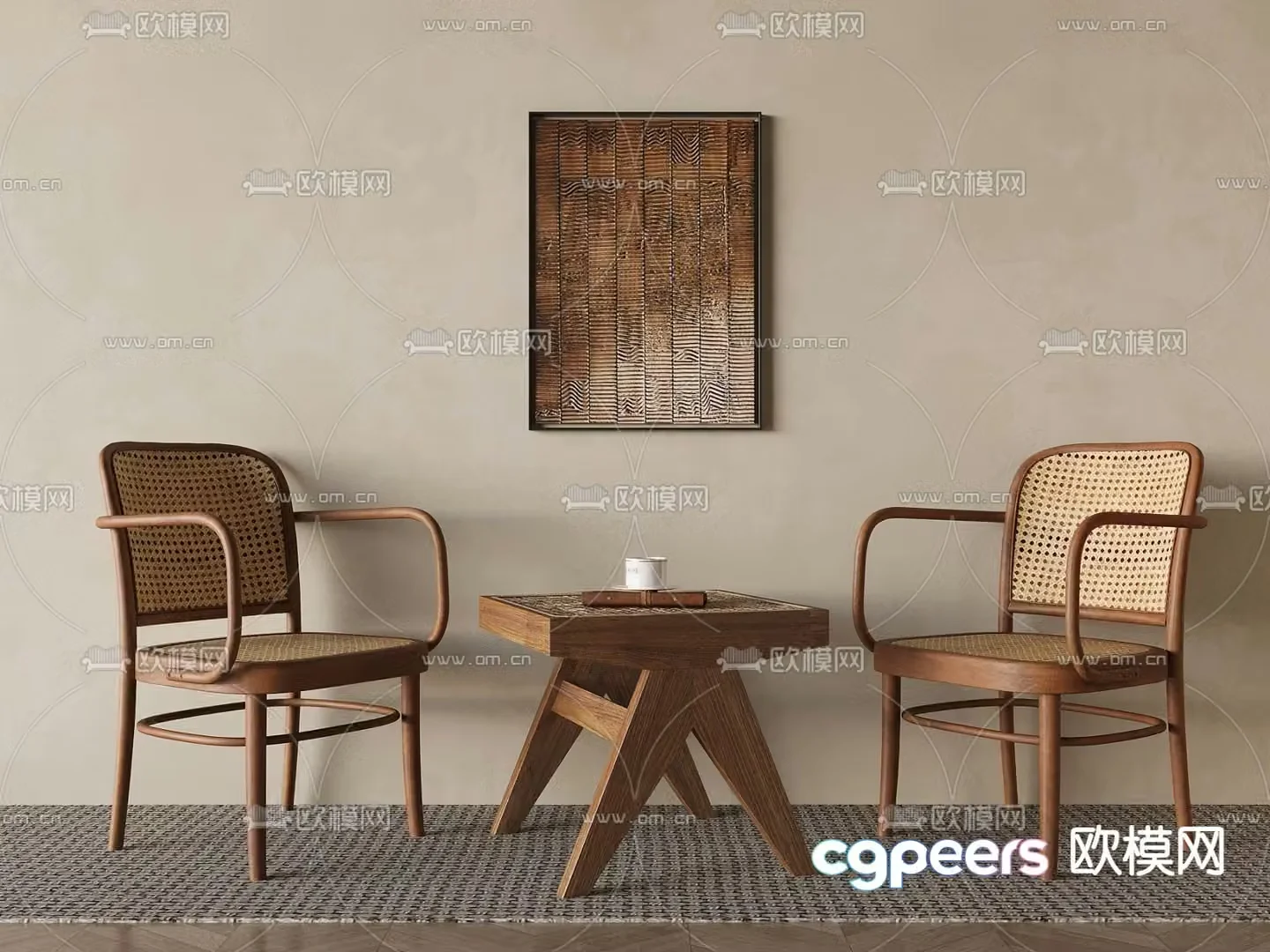 Wabi-sabi style leisure chair rattan leisure chair 3D model