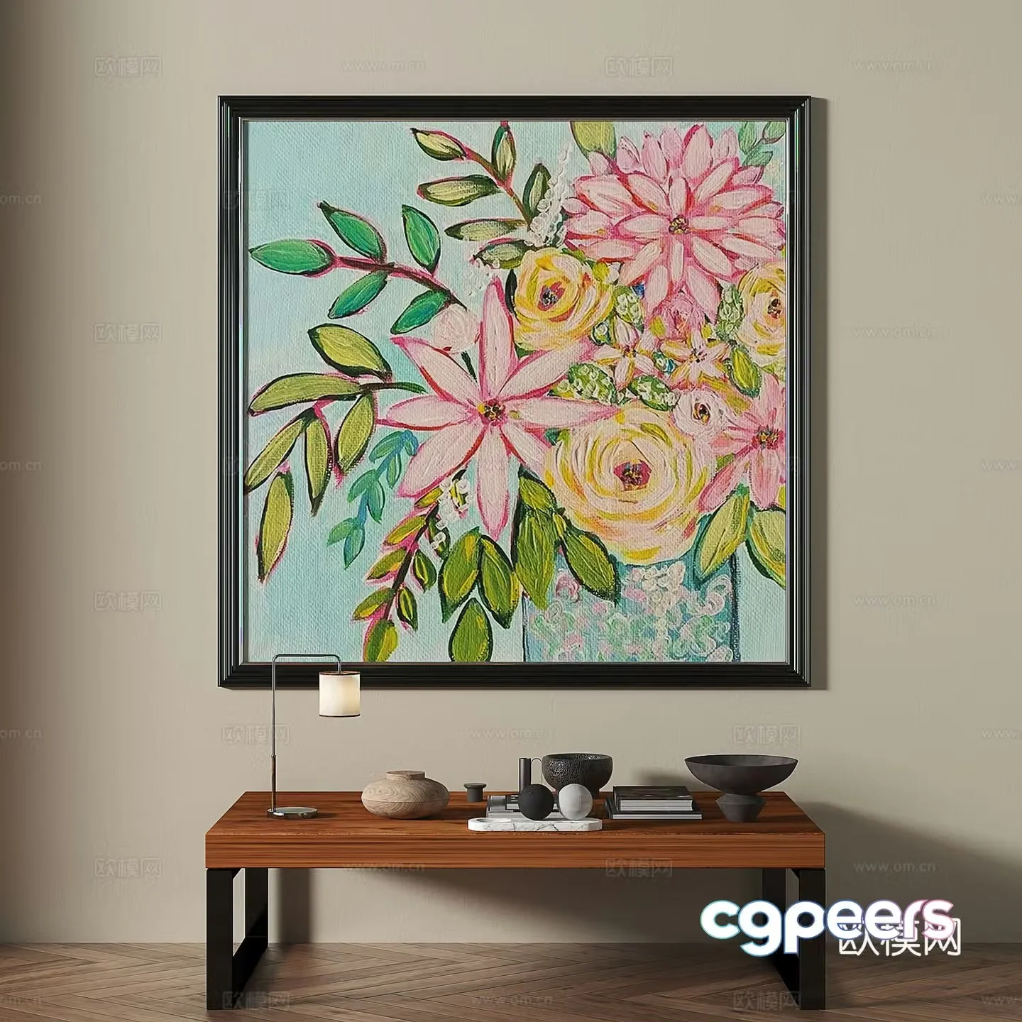 Modern French retro medieval light luxury oil painting decorative painting 3d model