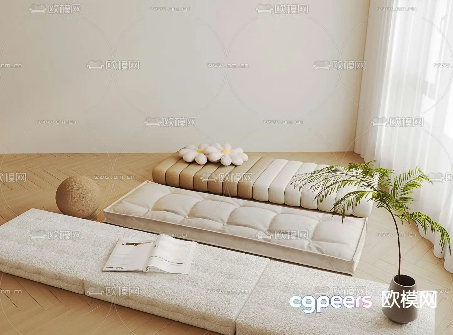 Cushions bay window seat cushions pillow accessories sofa seat cushions 3D model