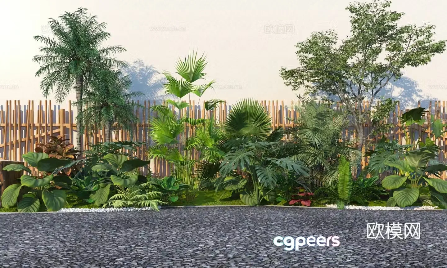 Modern tropical plant landscaping 3D model