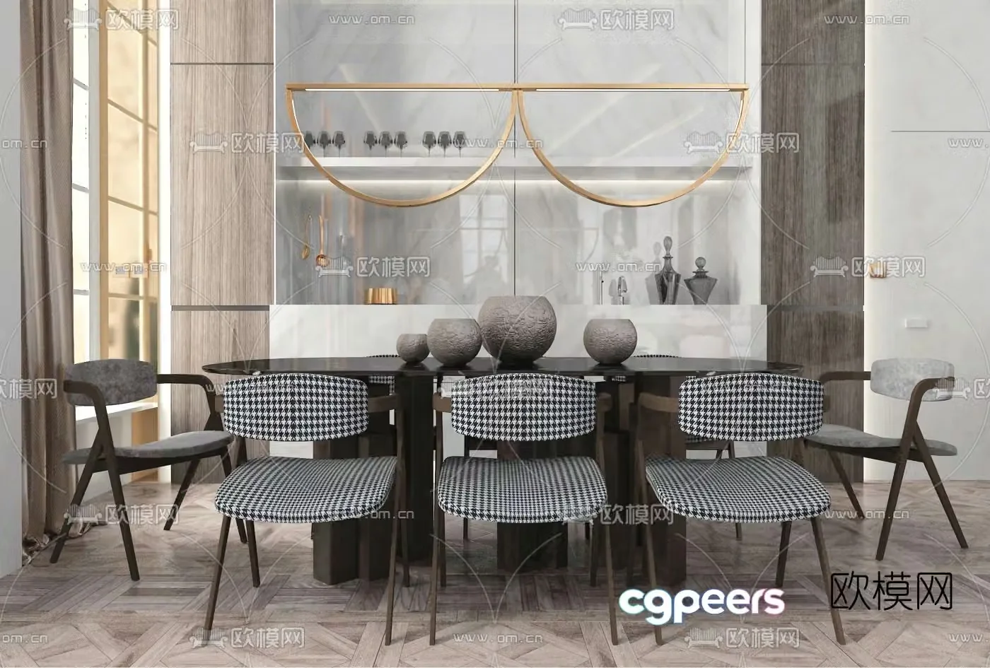 DIFF design modern metal marble dining table and chairs 3d model