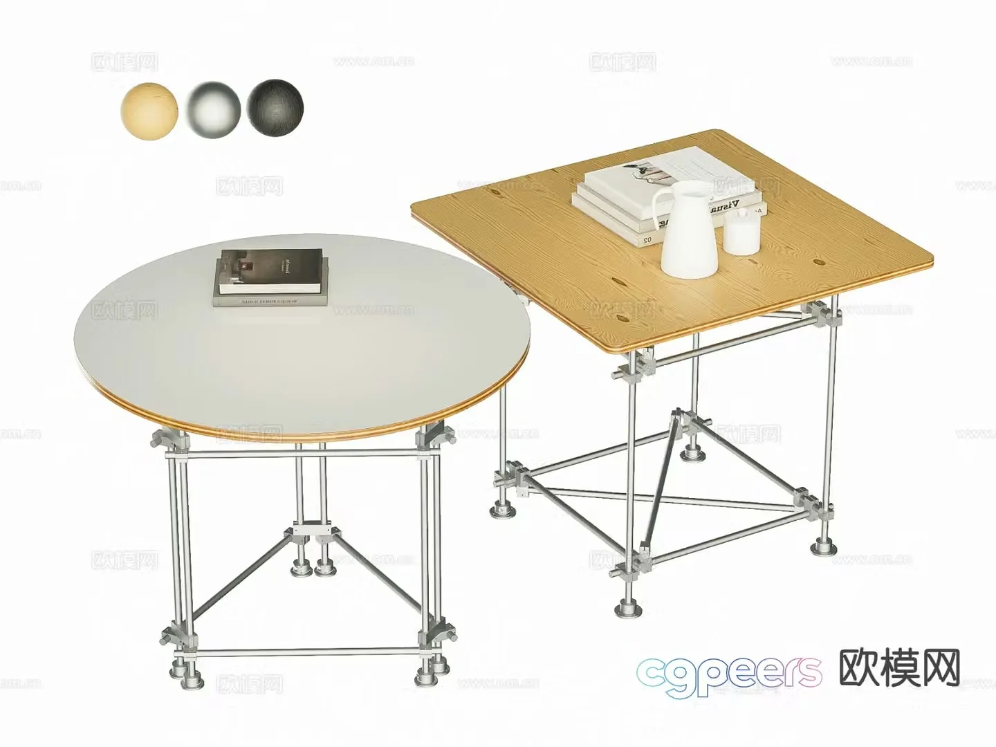Cross optical axis dining table square table 3d model