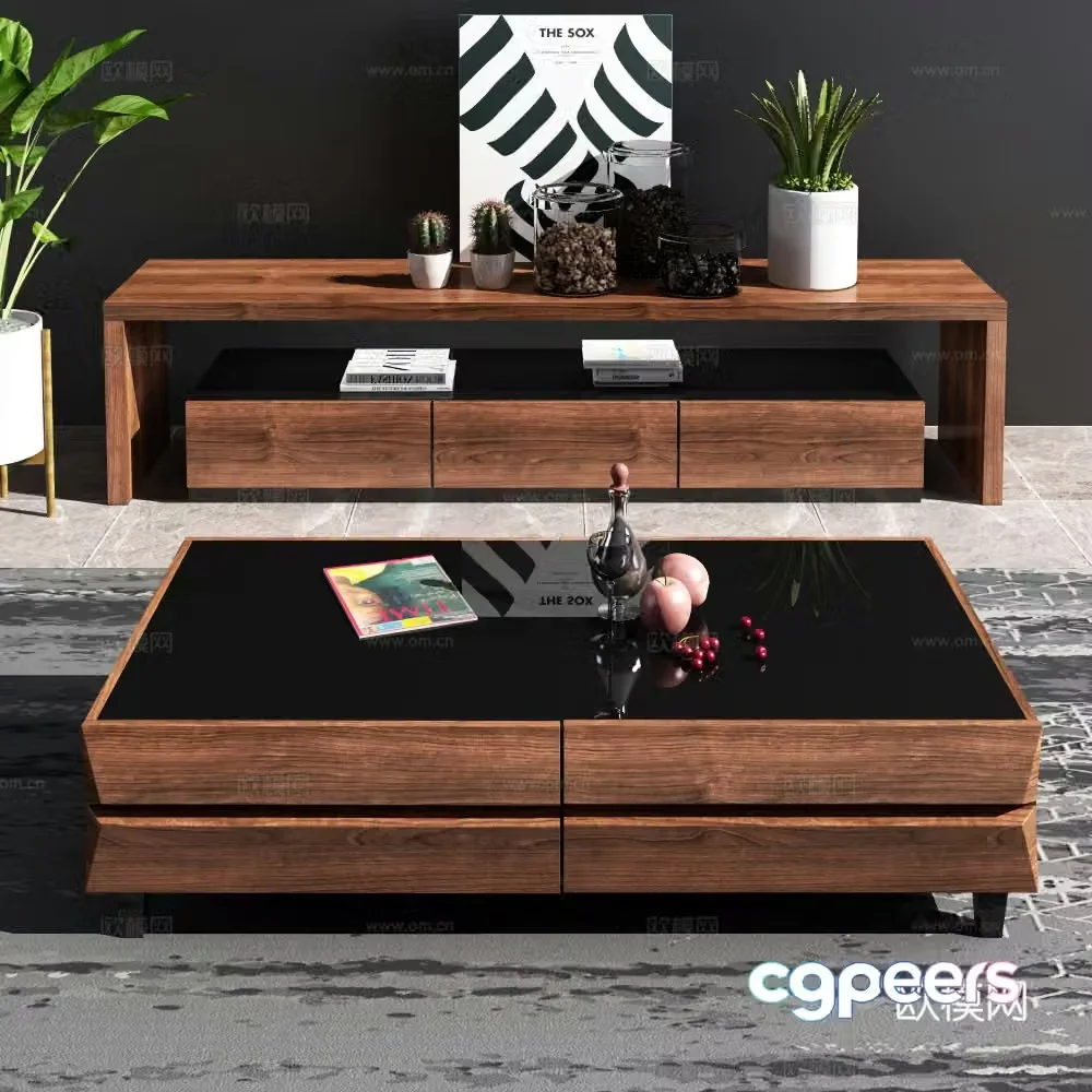 Modern TV cabinet coffee table carpet jewelry model 3d model