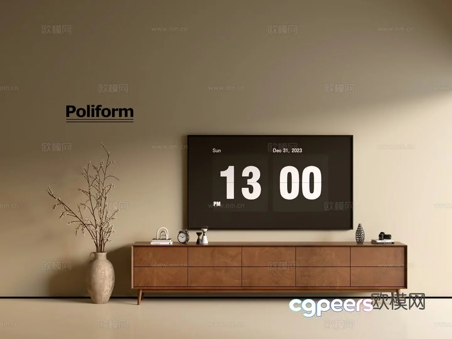 Modern wood grain TV cabinet simple side cabinet chest of drawers low cabinet whole cabinet side cabinet balcony 3D model