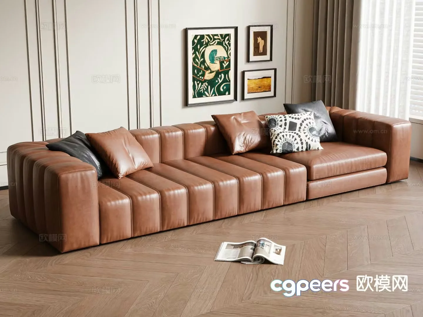 Multi-person sofa upholstered sofa 3d model