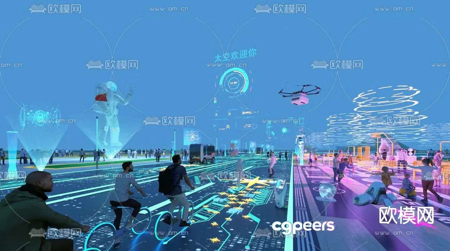 Modern science and technology square landscape 3d model