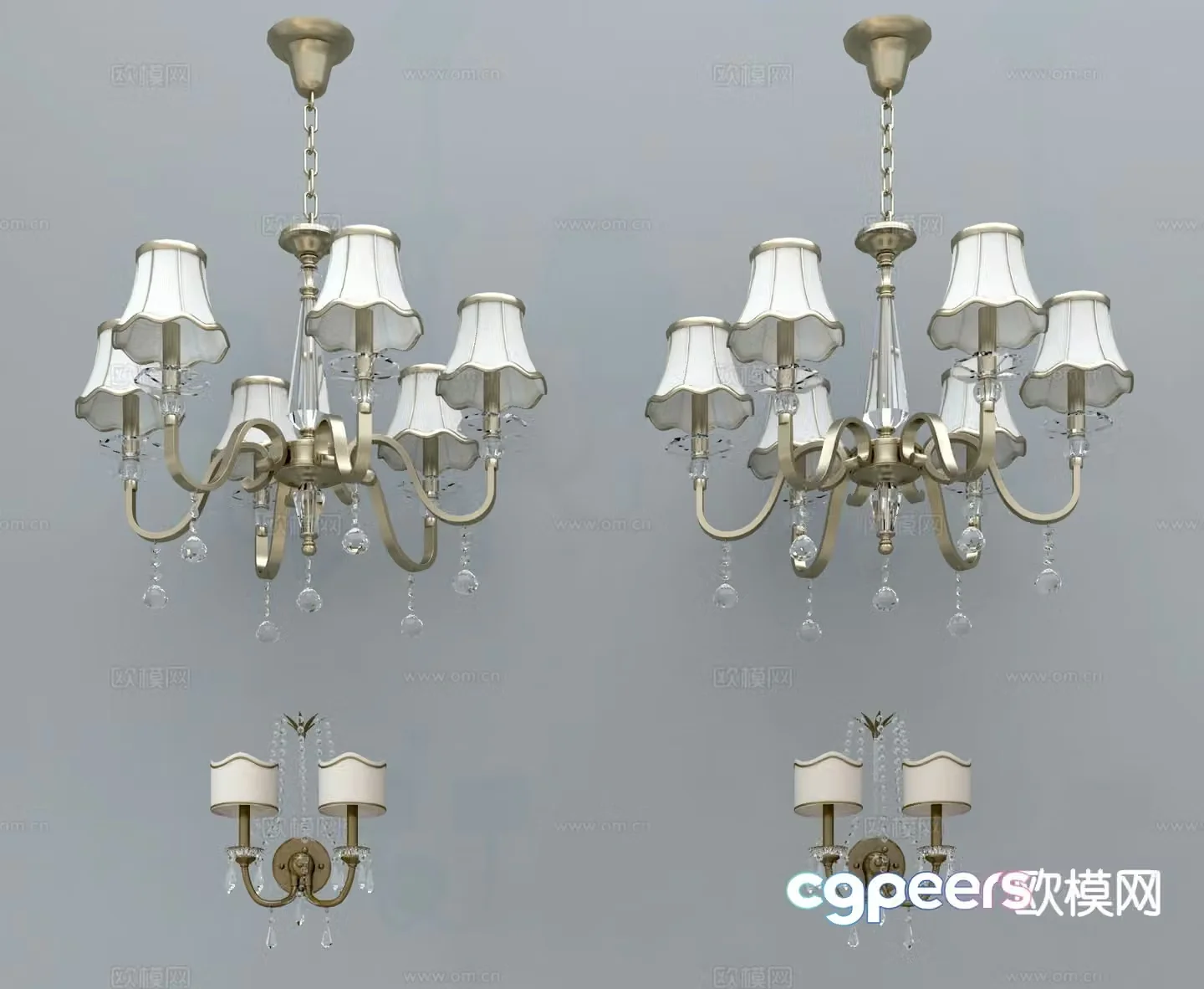 European style multi-head chandelier 3d model