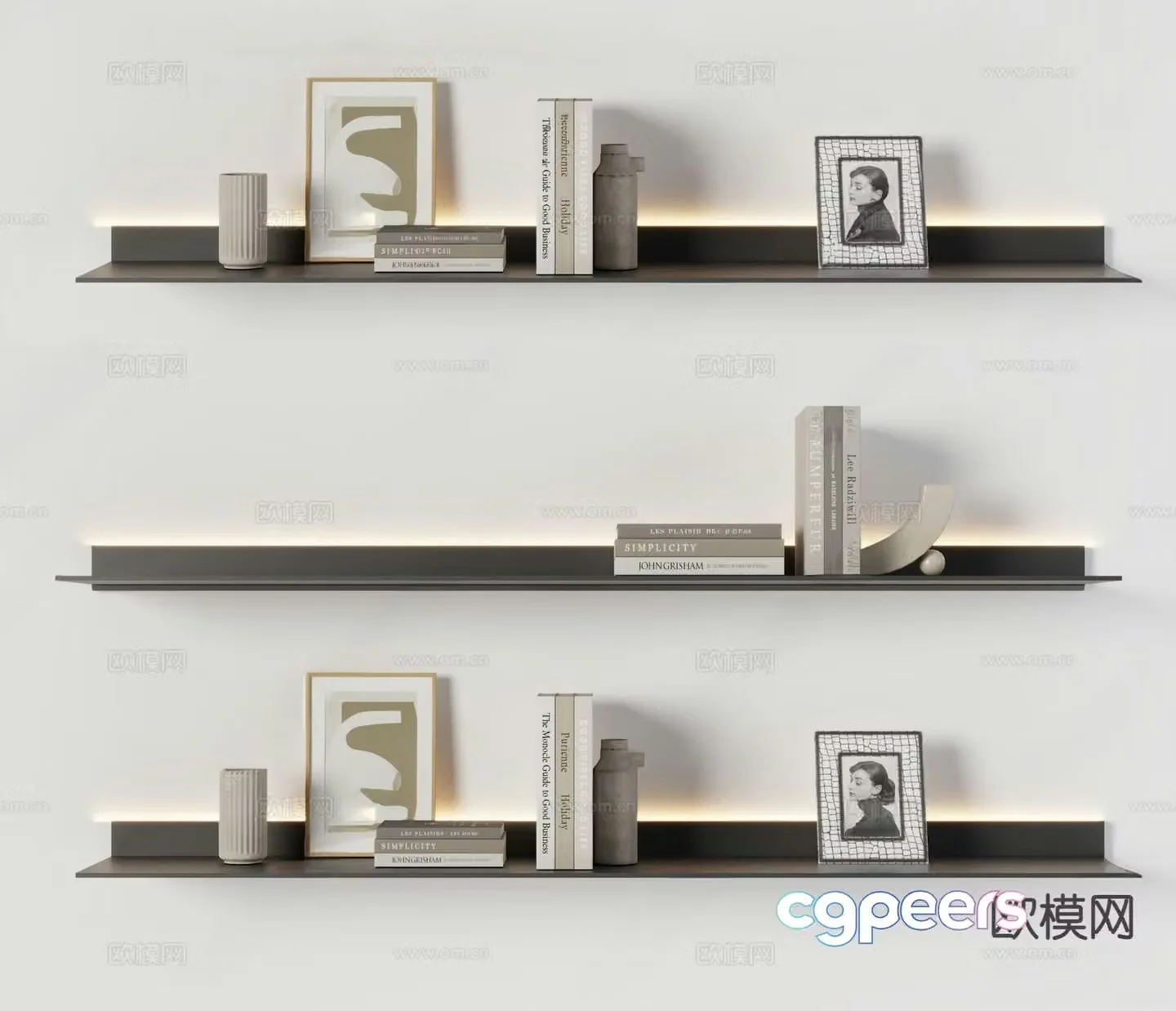 Modern wall hanging laminate bookshelf 3d model