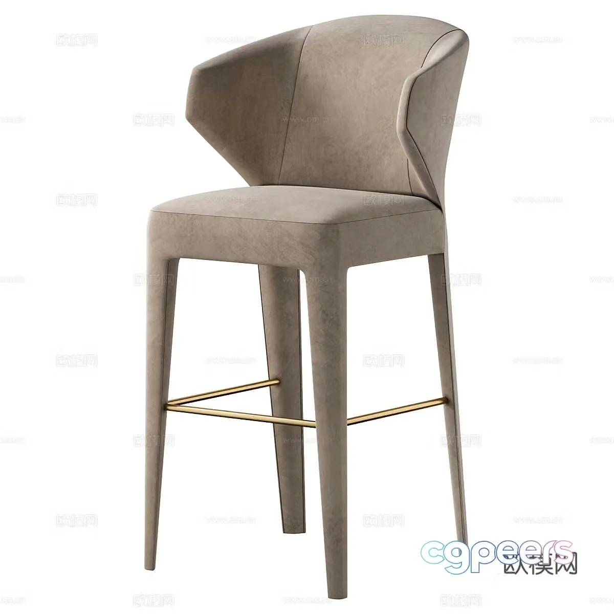 New Chinese Fabric Bar Stool Bar Chair 3D Model
