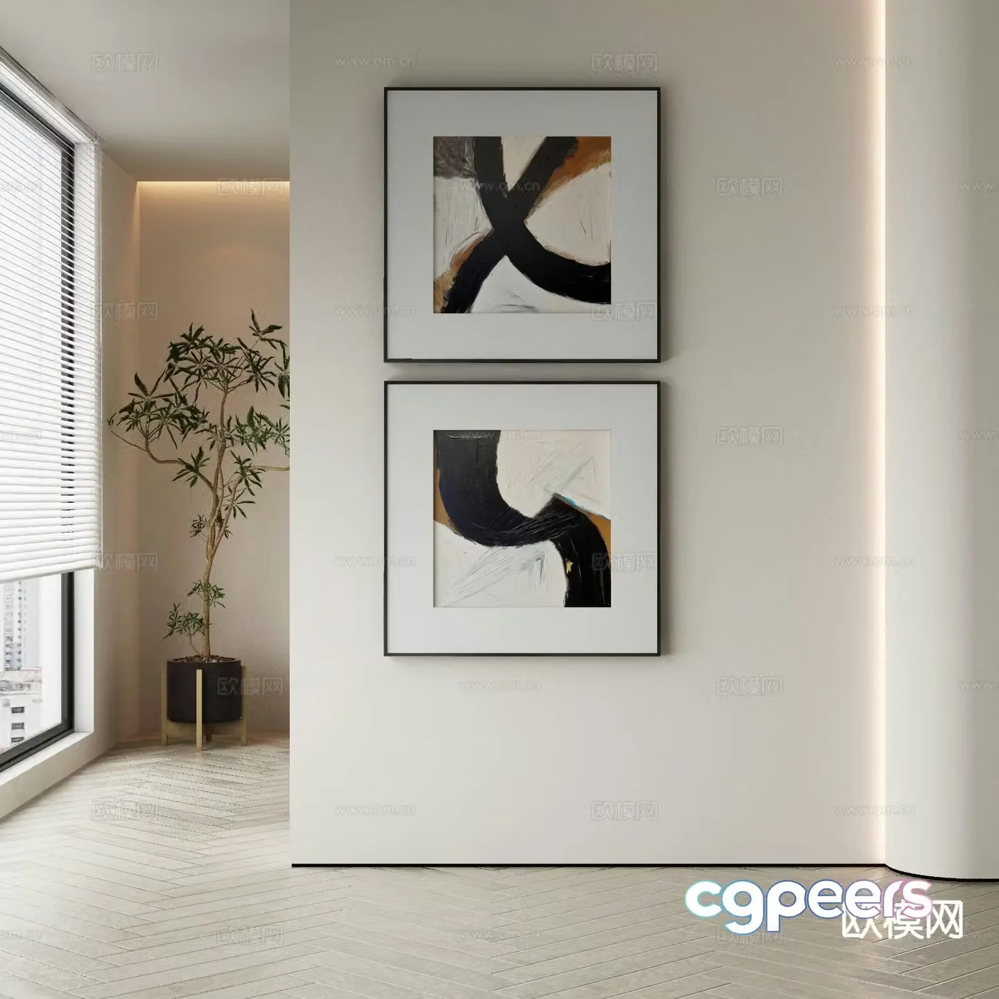 Modern texture painting decorative painting 3d model