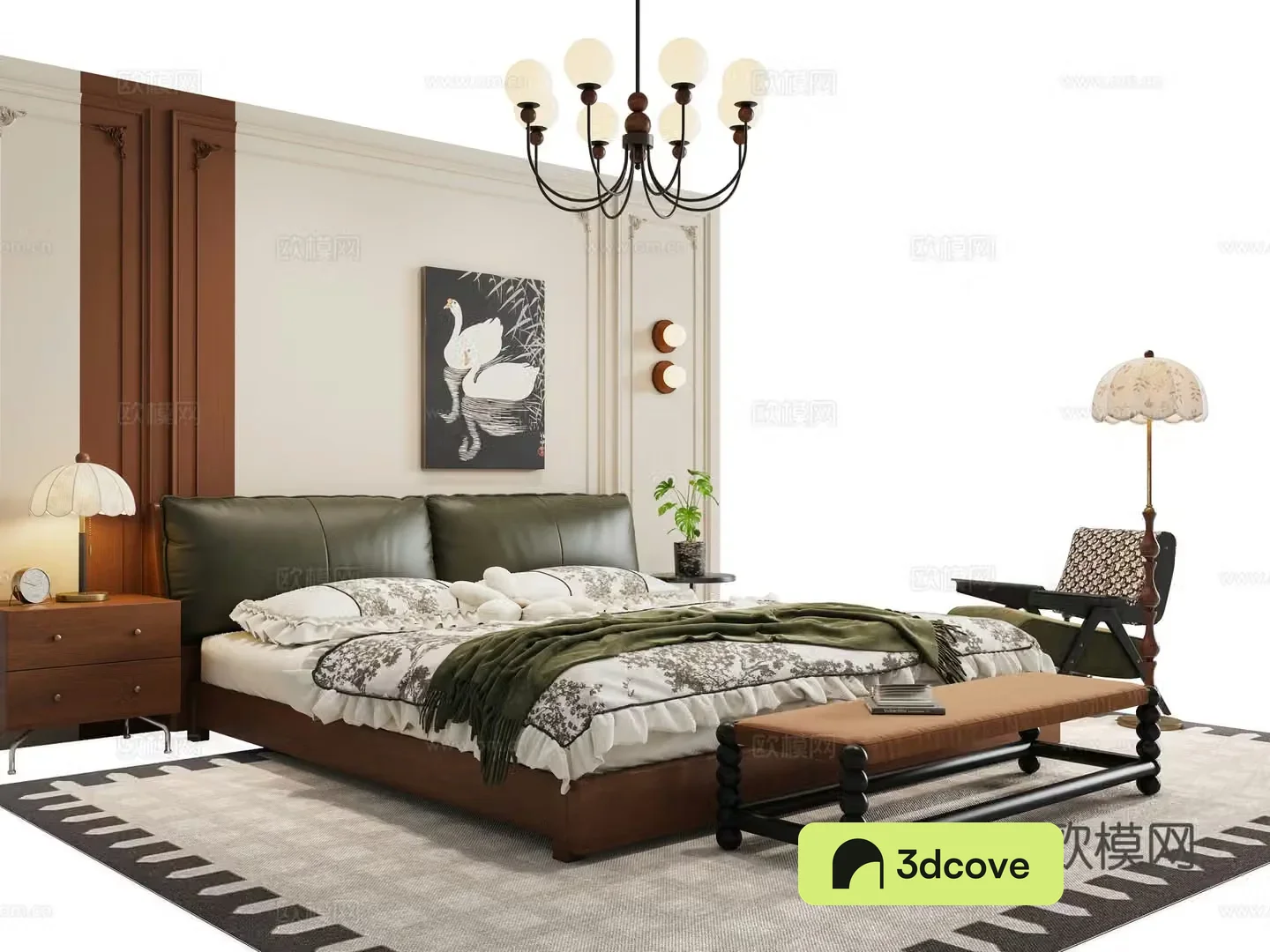 French medium -style bedroom double bed