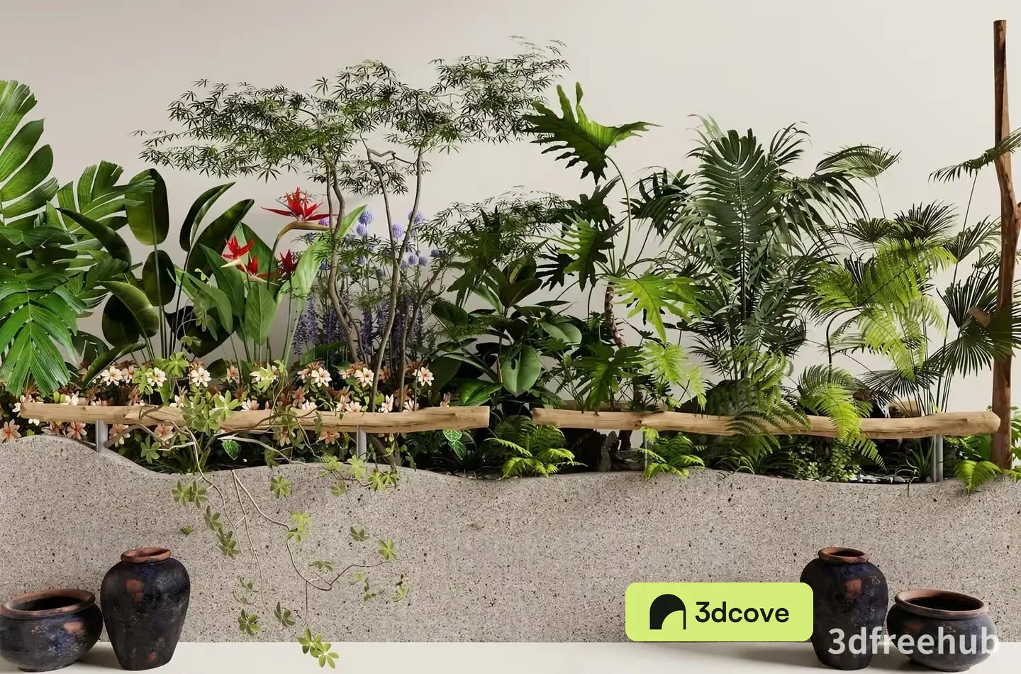 A 3D Rendering Of A Tropical Garden