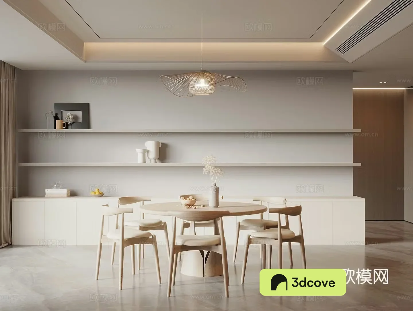 Modern log style restaurant dining table and chair combination sideboard wine cabinet art chandeliers