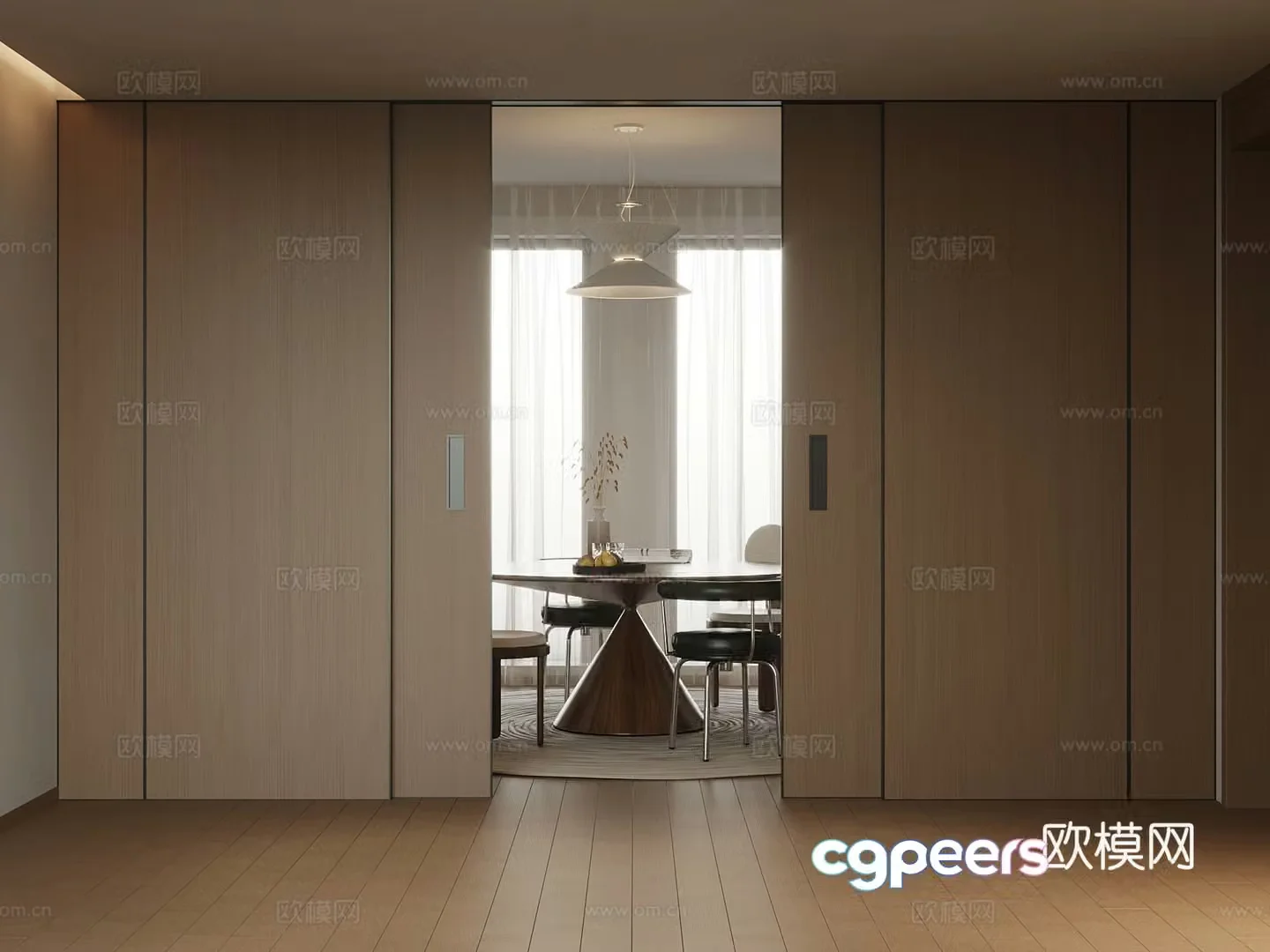 Modern solid wood sliding door dining table 3d model