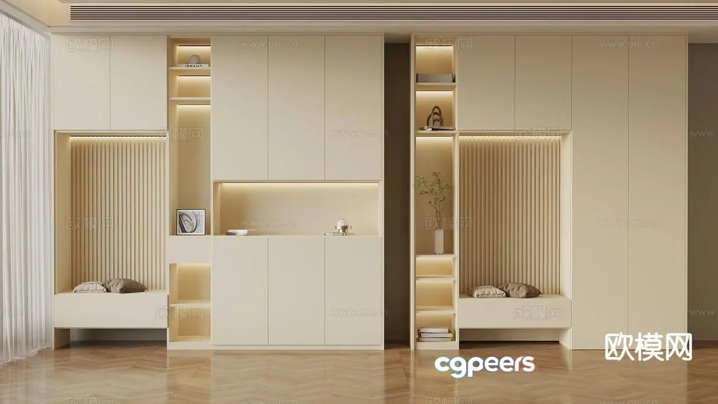 Cream style custom shoe cabinet 3D model